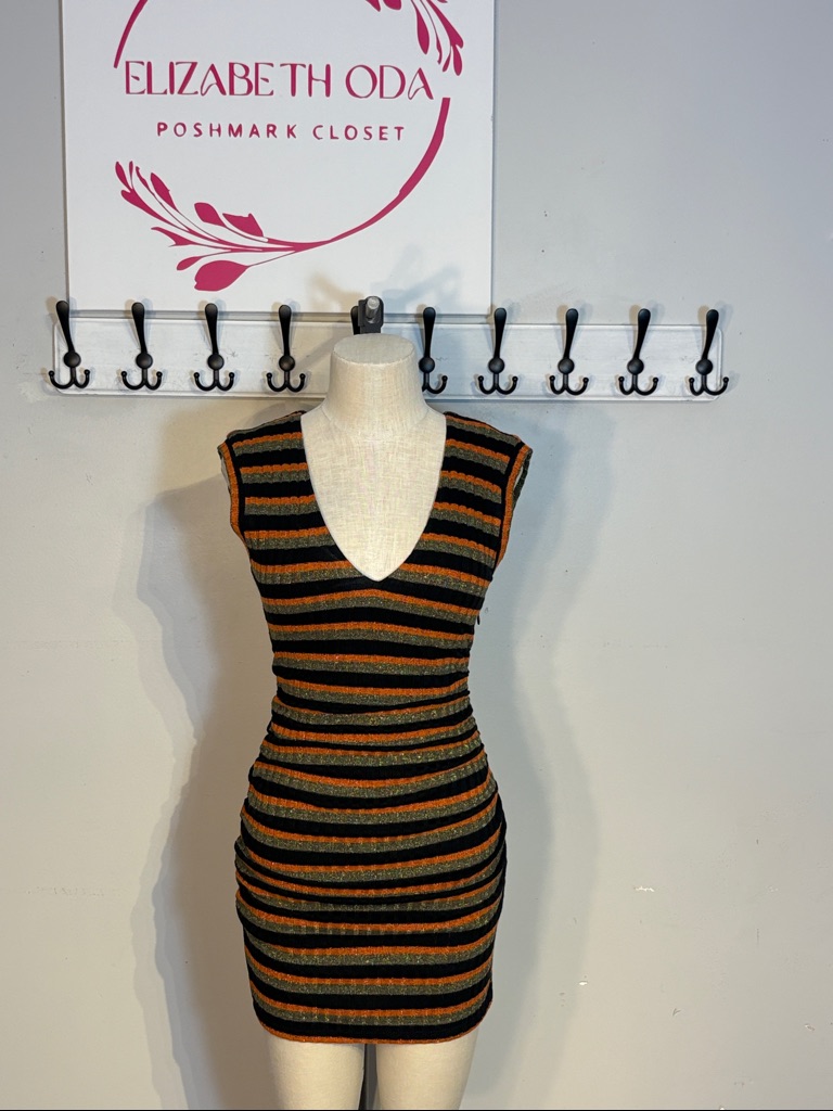 Ramy Brook Sleeveless Striped V-Neck Sigma Mini Dress In Metallic Stripe